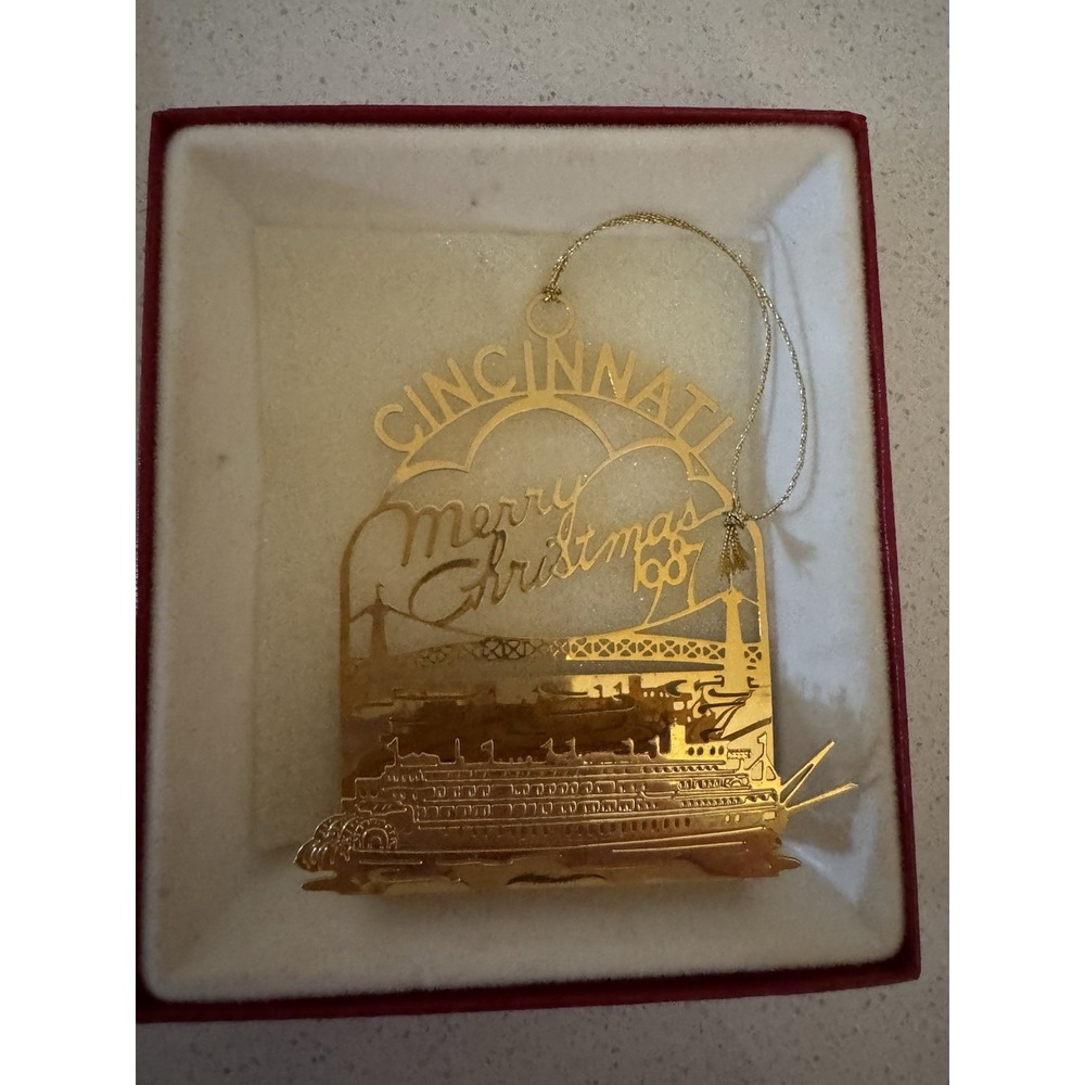 1987 McAlpin's Cincinnati 124k Gold Plated Ornament w/Box